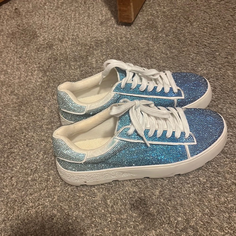 Blue sparkly sneakers